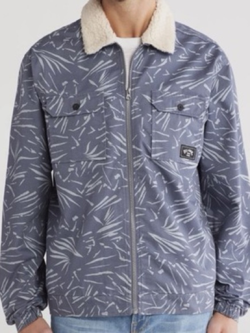 Billabong Gray blue Printed Sherpa-Collar Utility Jacket